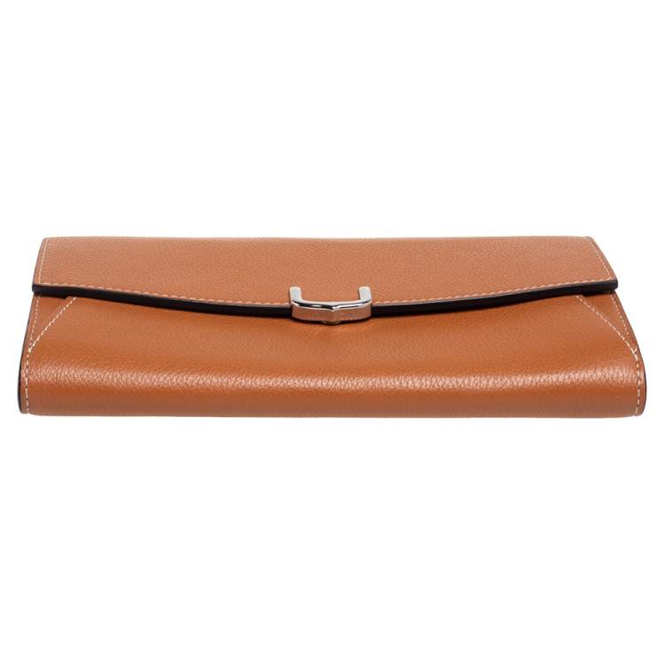 Pre Owned Cartier Tan Leather C De Cartier Continental Wallet