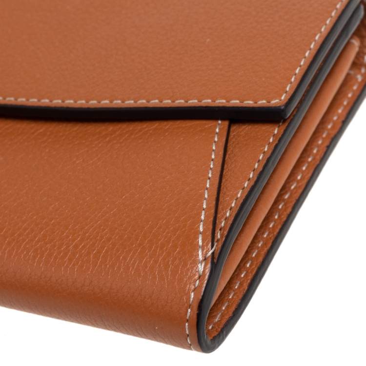 Pre Owned Cartier Tan Leather C De Cartier Continental Wallet