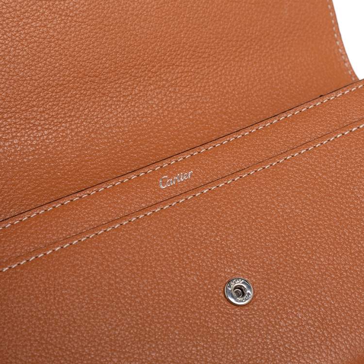 Pre Owned Cartier Tan Leather C De Cartier Continental Wallet