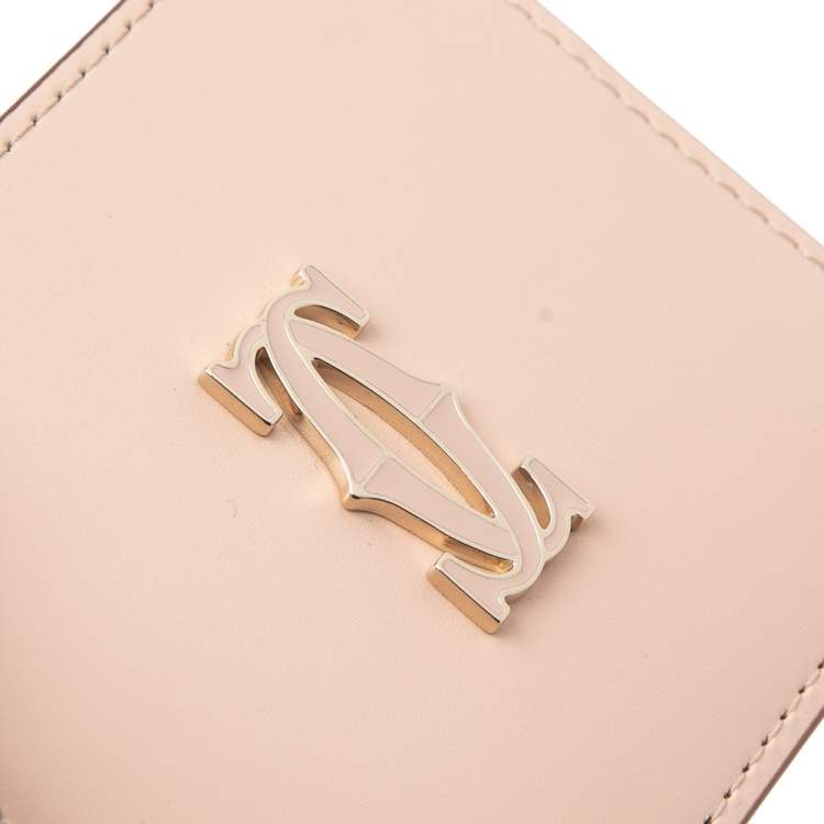 Pre Owned Cartier Beige Leather Double C De Cartier Card Holder 