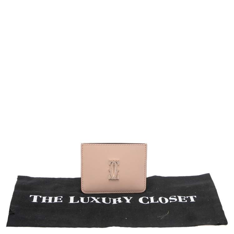 Pre Owned Cartier Beige Leather Double C De Cartier Card Holder 