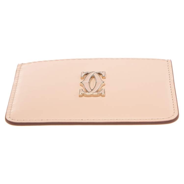 Pre Owned Cartier Beige Leather Double C De Cartier Card Holder 