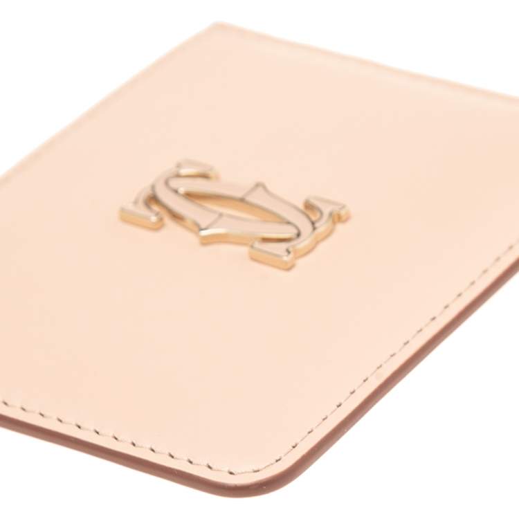 Pre Owned Cartier Beige Leather Double C De Cartier Card Holder 