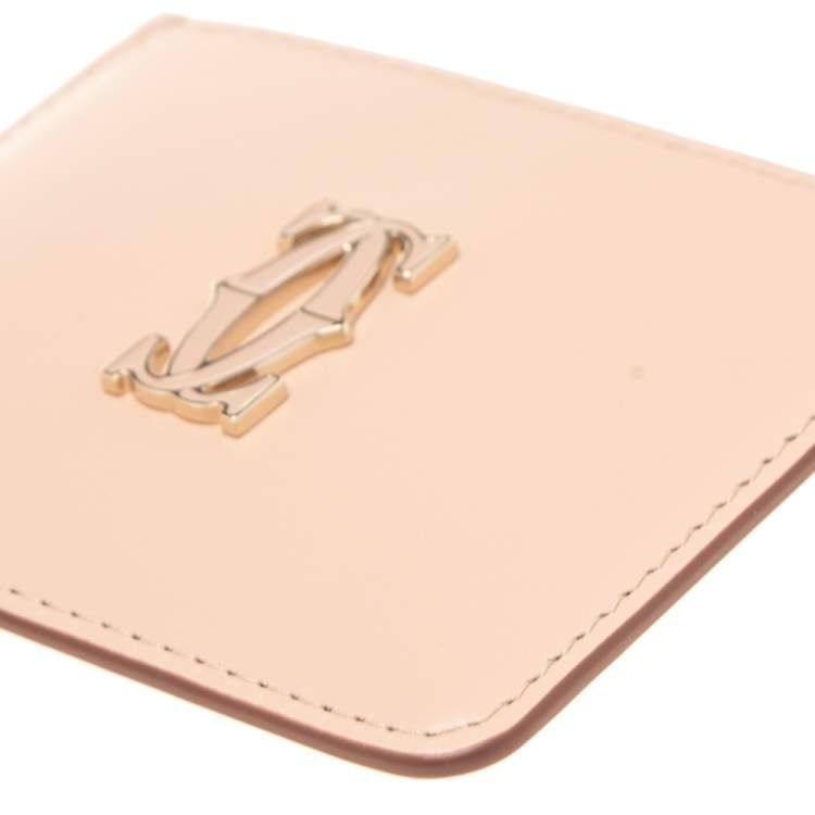 Pre Owned Cartier Beige Leather Double C De Cartier Card Holder 