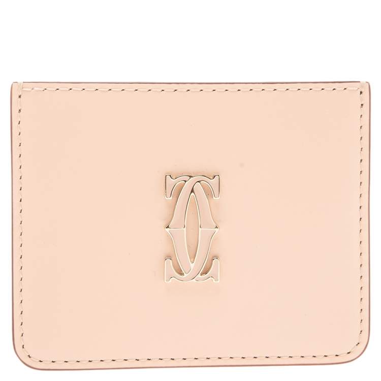 Pre Owned Cartier Beige Leather Double C De Cartier Card Holder 