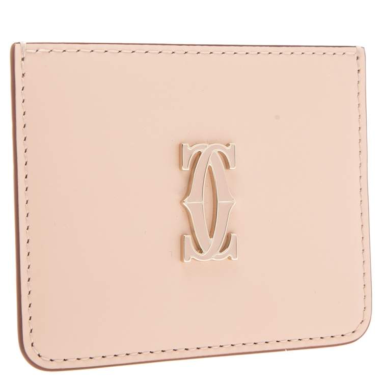 Pre Owned Cartier Beige Leather Double C De Cartier Card Holder 