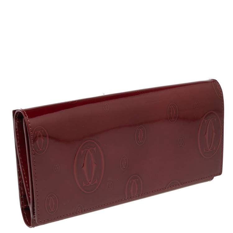 Pre Owned Cartier Red Patent Leather Happy Birthday Continental Wallet