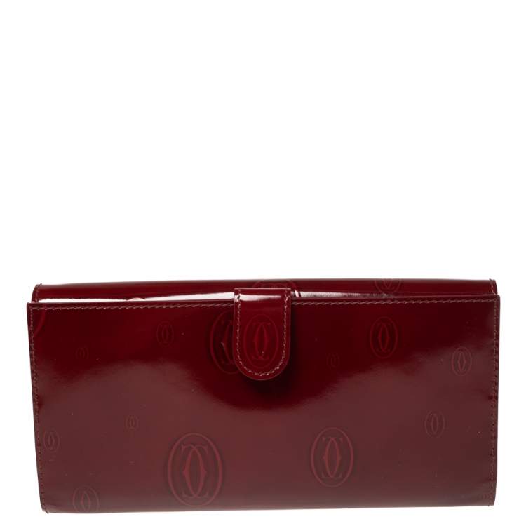 Pre Owned Cartier Red Patent Leather Happy Birthday Continental Wallet