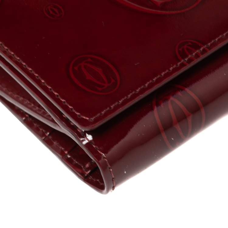 Pre Owned Cartier Red Patent Leather Happy Birthday Continental Wallet