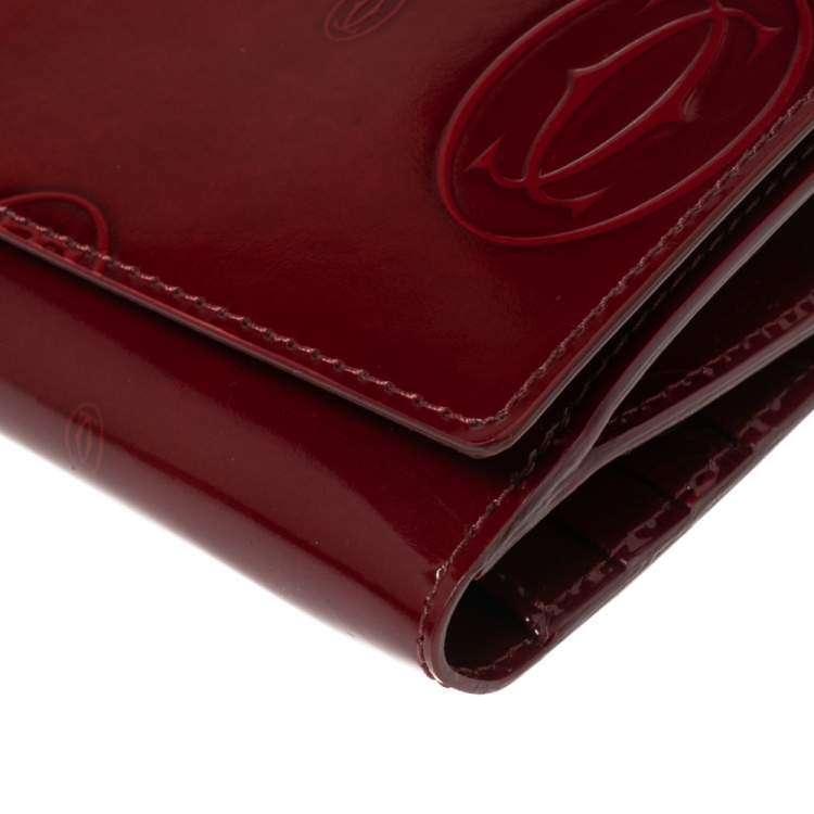 Pre Owned Cartier Red Patent Leather Happy Birthday Continental Wallet