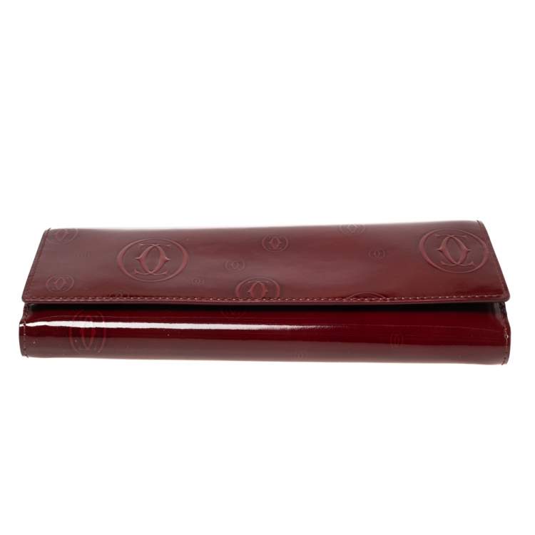 Pre Owned Cartier Red Patent Leather Happy Birthday Continental Wallet