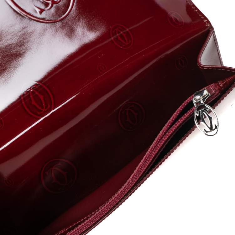 Pre Owned Cartier Red Patent Leather Happy Birthday Continental Wallet