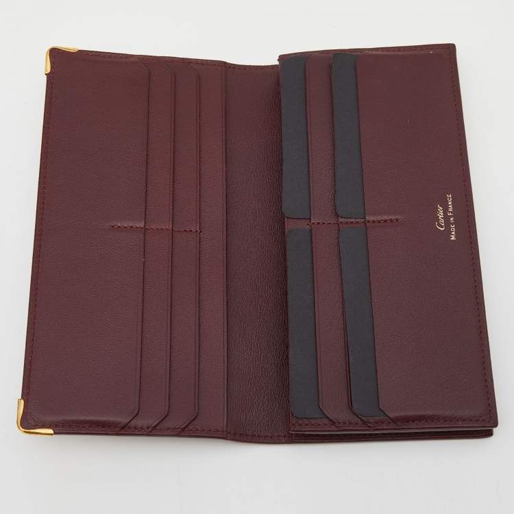 Pre Owned Cartier Burgundy Leather Must de Cartier Bifold Long Wallet