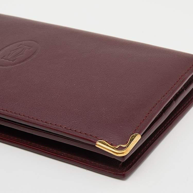 Pre Owned Cartier Burgundy Leather Must de Cartier Bifold Long Wallet