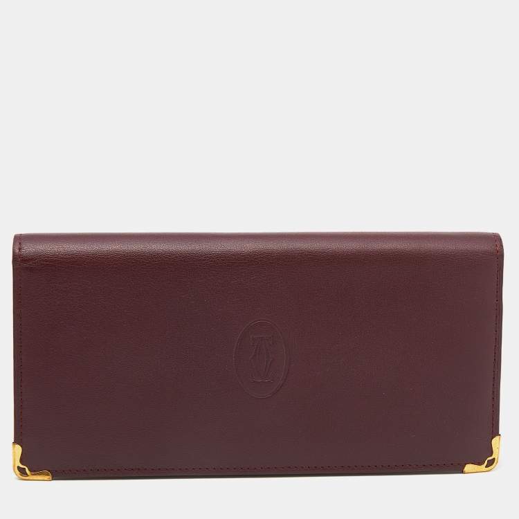 Pre Owned Cartier Burgundy Leather Must de Cartier Bifold Long Wallet