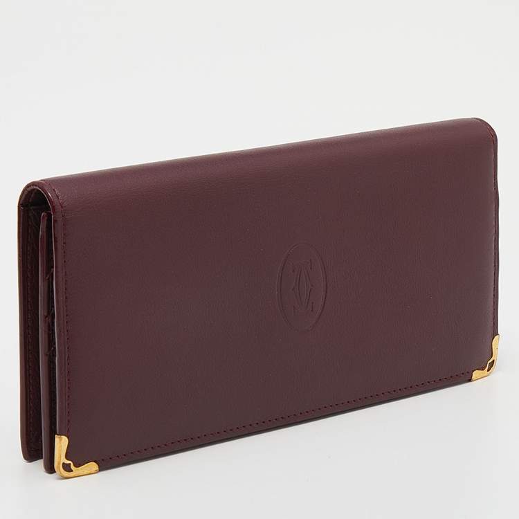 Pre Owned Cartier Burgundy Leather Must de Cartier Bifold Long Wallet