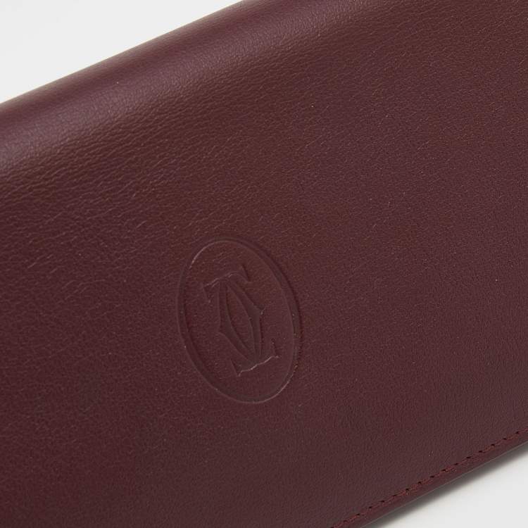 Pre Owned Cartier Burgundy Leather Must de Cartier Bifold Long Wallet