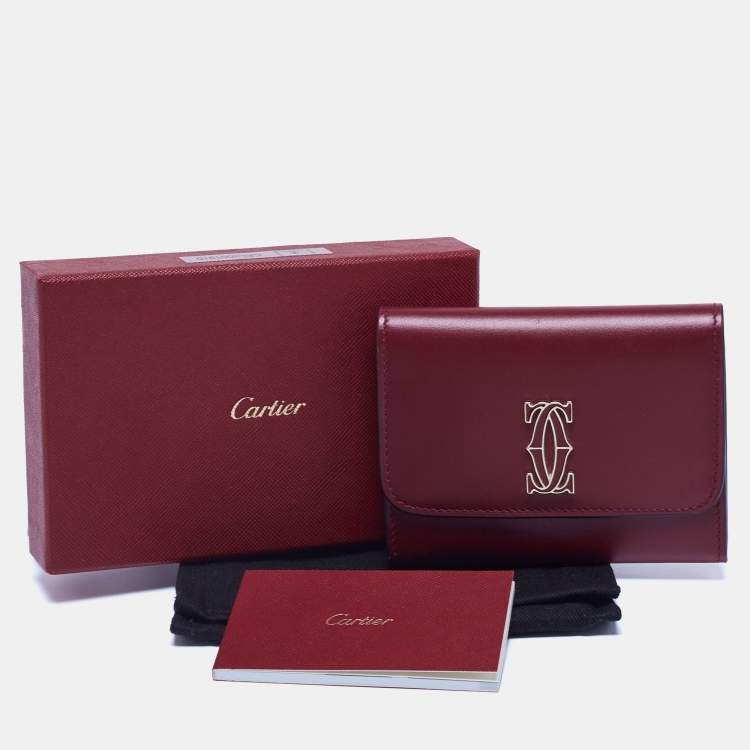 مملوكة مسبقًا Cartier Burgundy Leather Double C de Cartier Mini Wallet