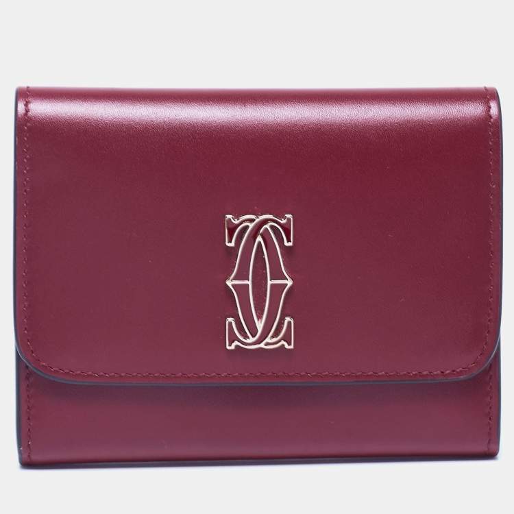 مملوكة مسبقًا Cartier Burgundy Leather Double C de Cartier Mini Wallet