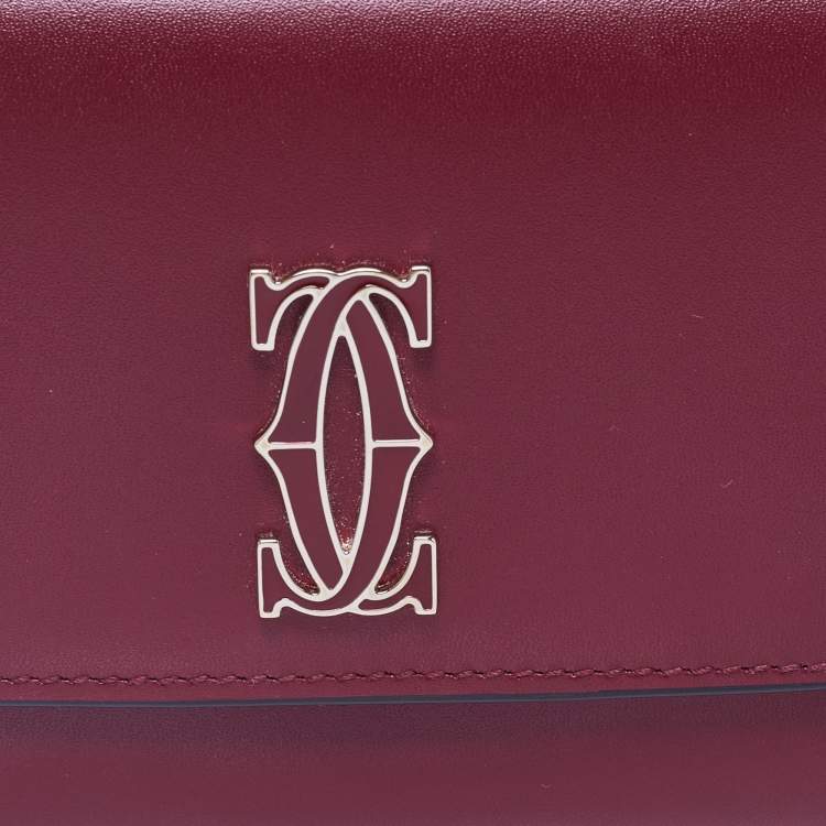مملوكة مسبقًا Cartier Burgundy Leather Double C de Cartier Mini Wallet