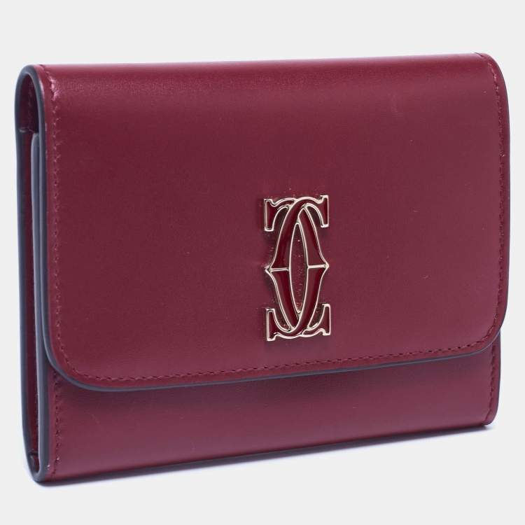 مملوكة مسبقًا Cartier Burgundy Leather Double C de Cartier Mini Wallet