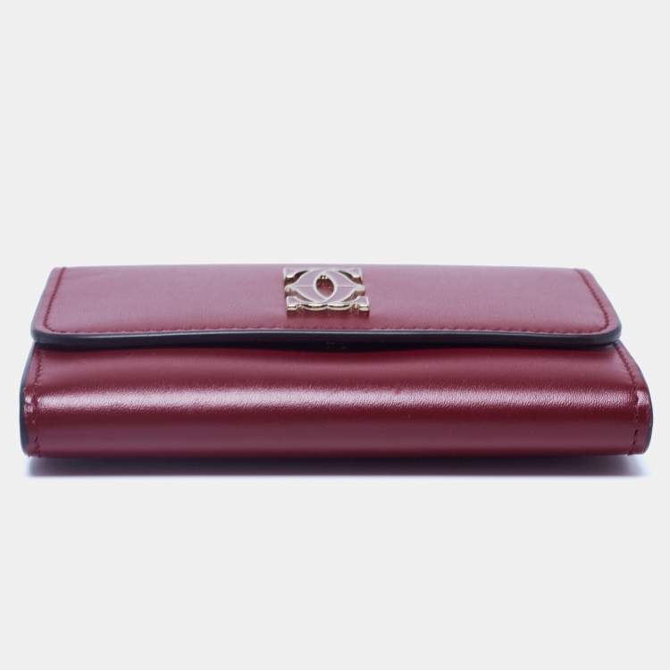 مملوكة مسبقًا Cartier Burgundy Leather Double C de Cartier Mini Wallet