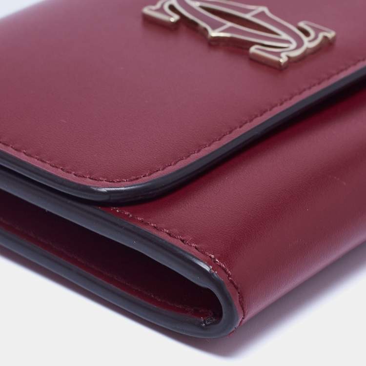مملوكة مسبقًا Cartier Burgundy Leather Double C de Cartier Mini Wallet