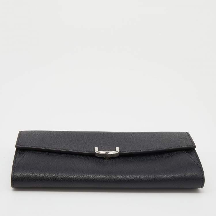 Pre Owned Cartier Black Leather C De Cartier Continental Wallet