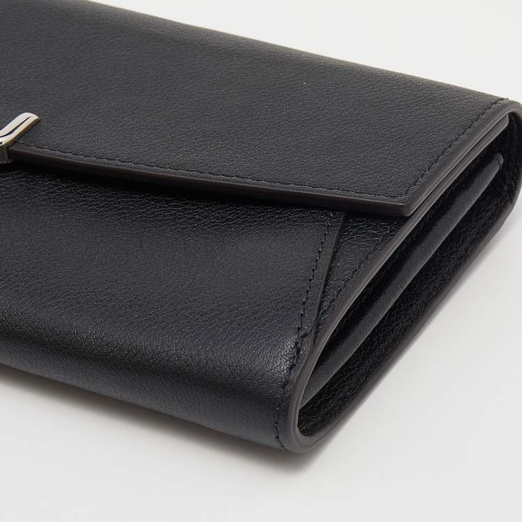 Pre Owned Cartier Black Leather C De Cartier Continental Wallet
