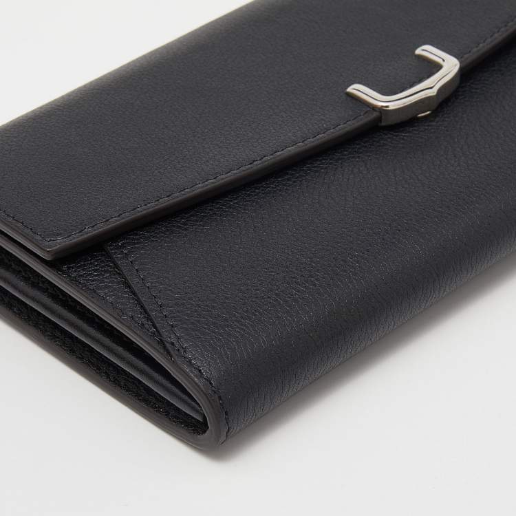 Pre Owned Cartier Black Leather C De Cartier Continental Wallet