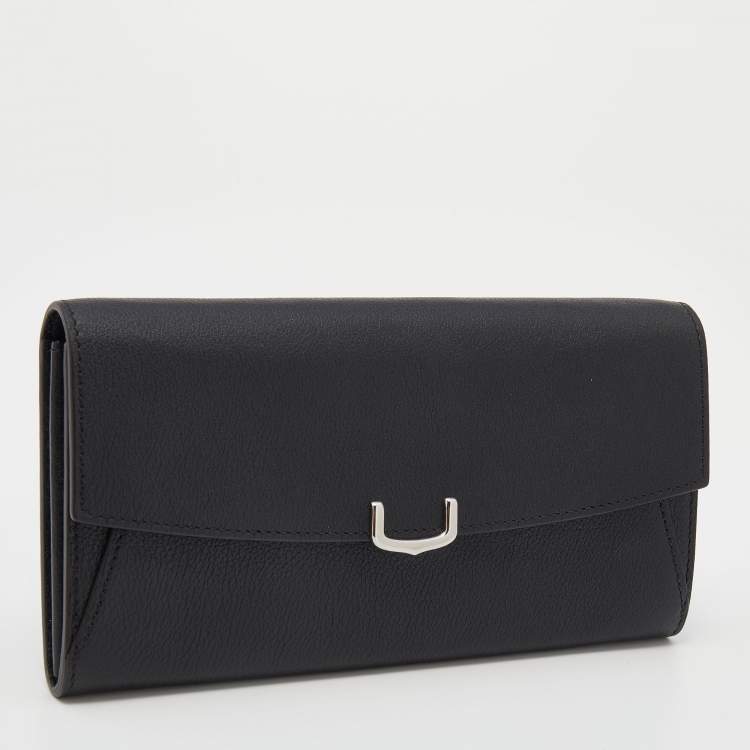 Pre Owned Cartier Black Leather C De Cartier Continental Wallet