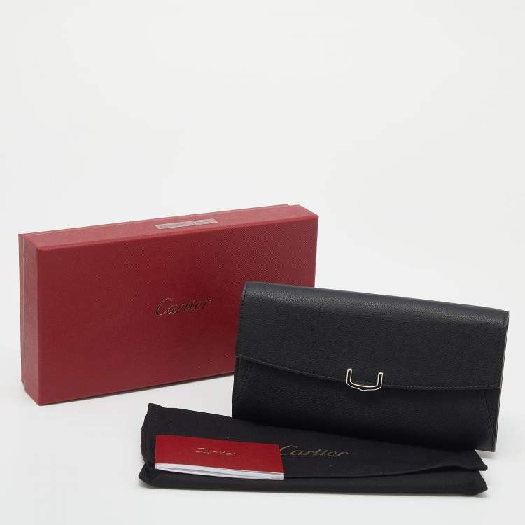 Pre Owned Cartier Black Leather C De Cartier Continental Wallet
