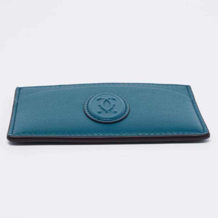 Pre Owned Cartier Peacock Green Leather Must de Cartier Simple Card Holder