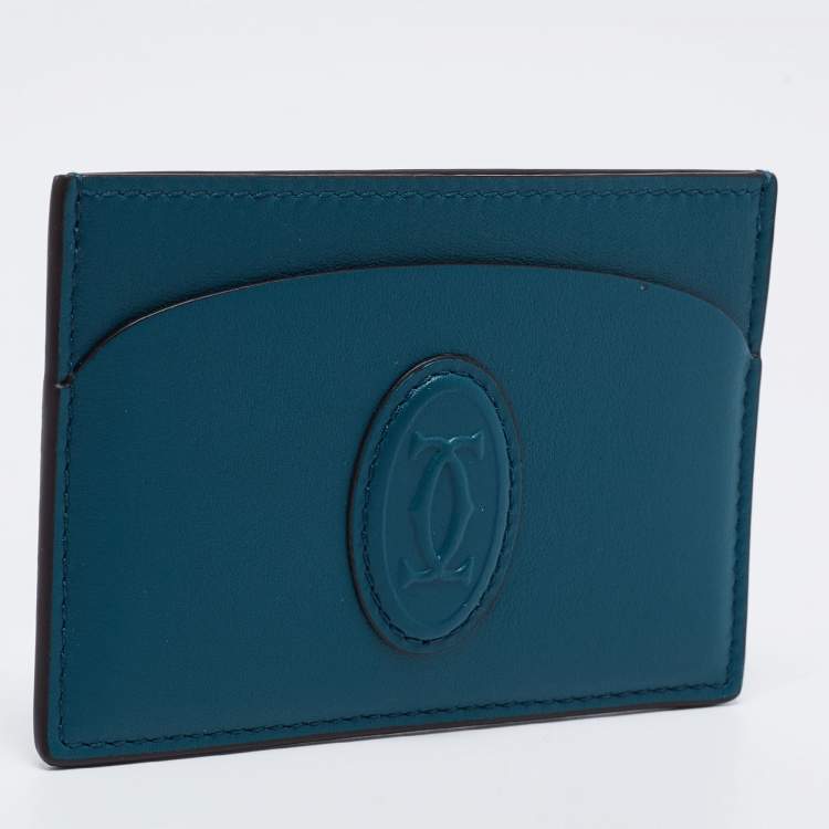 Pre Owned Cartier Peacock Green Leather Must de Cartier Simple Card Holder