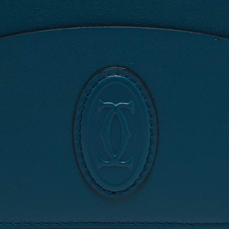 Pre Owned Cartier Peacock Green Leather Must de Cartier Simple Card Holder