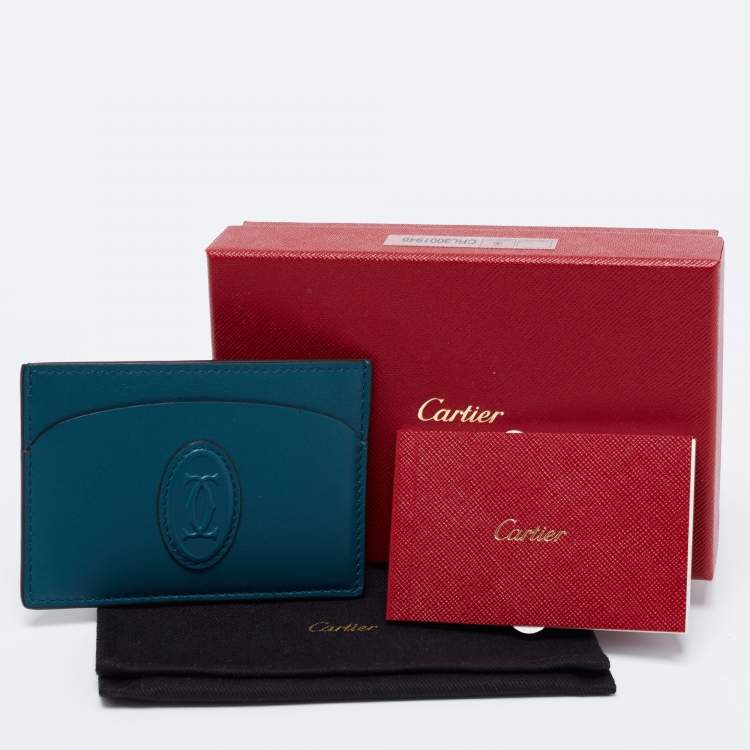 Pre Owned Cartier Peacock Green Leather Must de Cartier Simple Card Holder