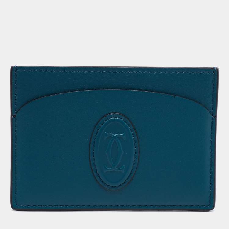 Pre Owned Cartier Peacock Green Leather Must de Cartier Simple Card Holder