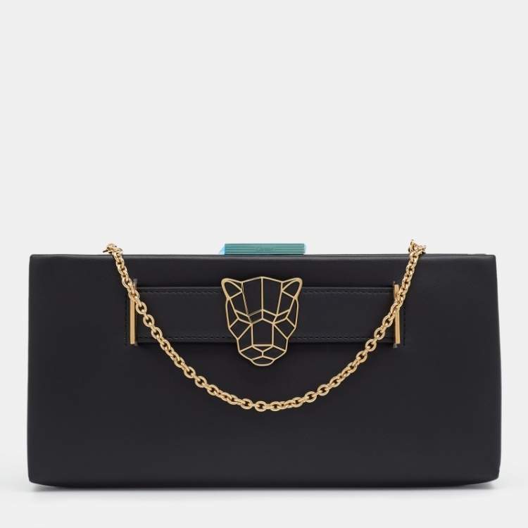 مملوكة مسبقًا Cartier Black Leather Panthere De Cartier Chain Clutch