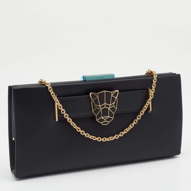 مملوكة مسبقًا Cartier Black Leather Panthere De Cartier Chain Clutch