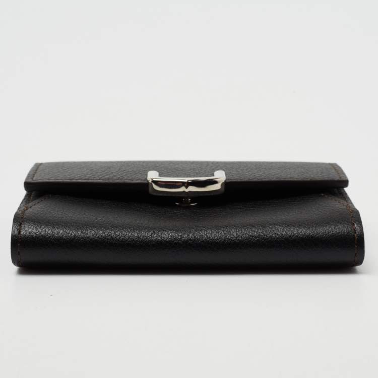 مملوكة مسبقًا Cartier Black Leather C De Cartier Compact Wallet