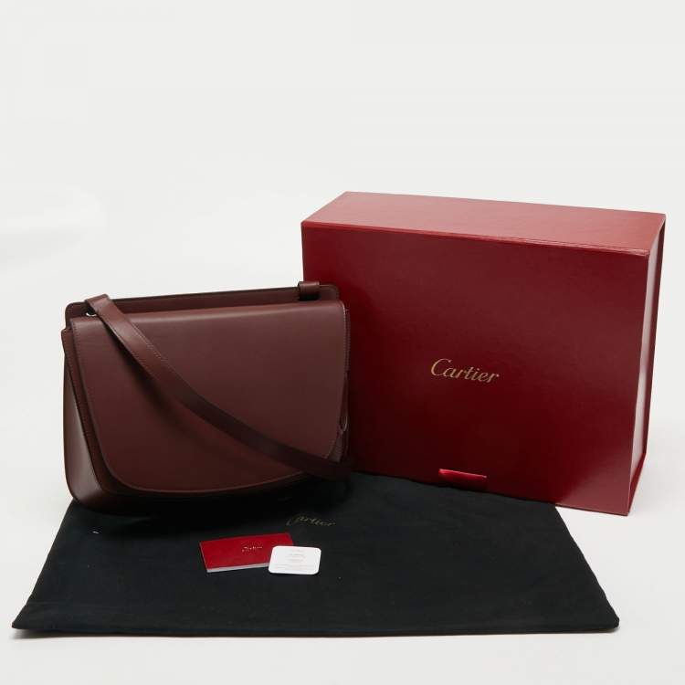 Pre Owned Cartier Maroon Leather Must De Cartier Carnassiere Shoulder Bag