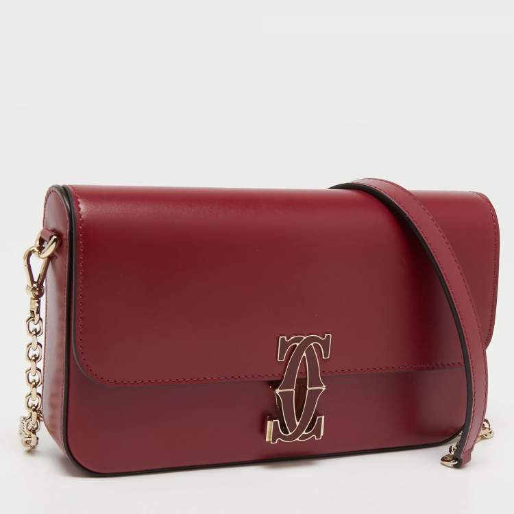 Pre Owned Cartier Red Leather Double C de Cartier Shoulder Bag