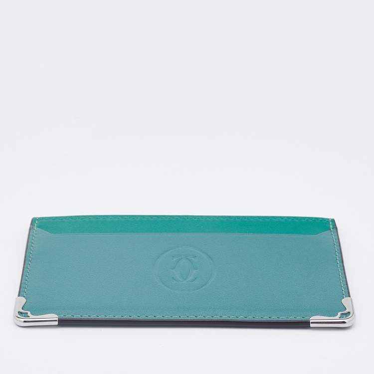 Pre Owned Cartier Two Tone Green Leather Must De Cartier Simple Card Holder