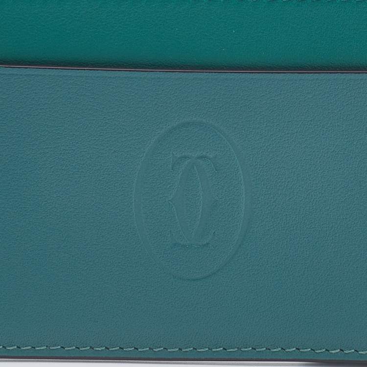 Pre Owned Cartier Two Tone Green Leather Must De Cartier Simple Card Holder