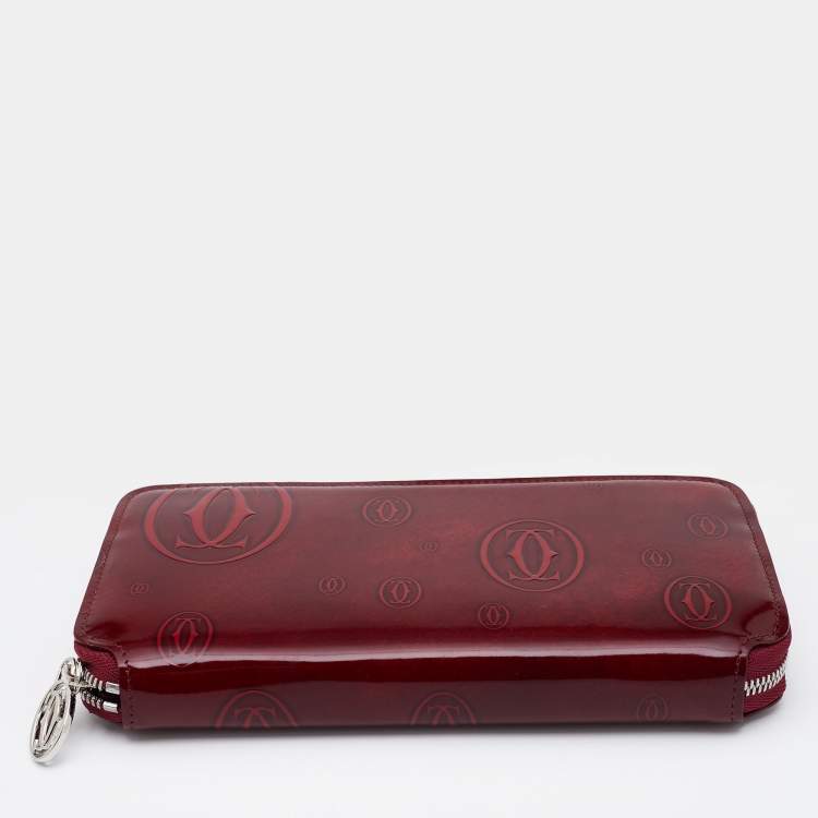مملوكة مسبقًا Cartier Red Glossy Leather Happy Birthday Zip Around Wallet
