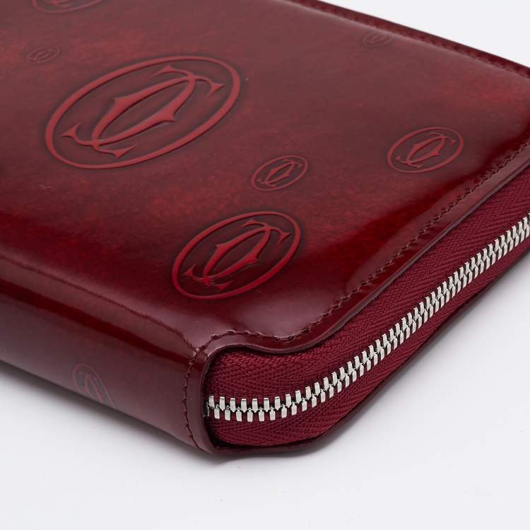 مملوكة مسبقًا Cartier Red Glossy Leather Happy Birthday Zip Around Wallet