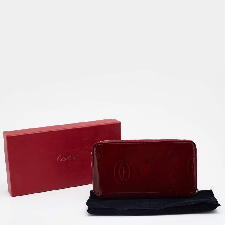 مملوكة مسبقًا Cartier Red Glossy Leather Happy Birthday Zip Around Wallet