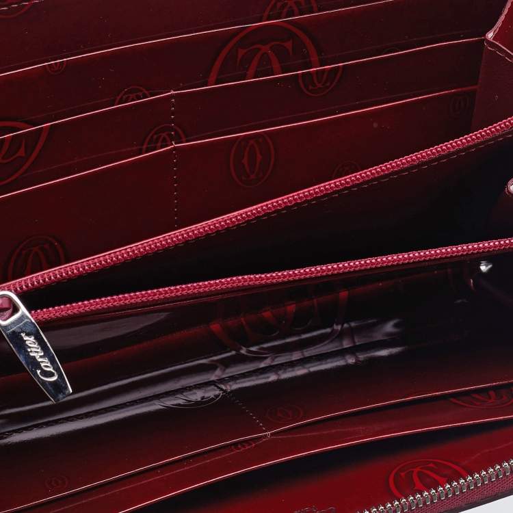 مملوكة مسبقًا Cartier Red Glossy Leather Happy Birthday Zip Around Wallet