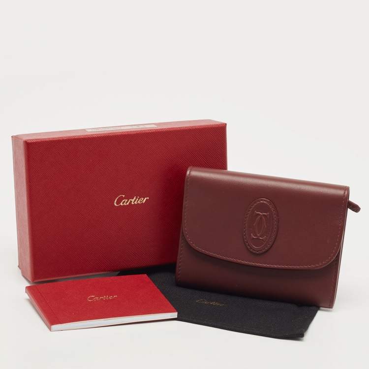 Pre Owned Cartier Burgundy Leather Mini Must de Cartier Wallet 