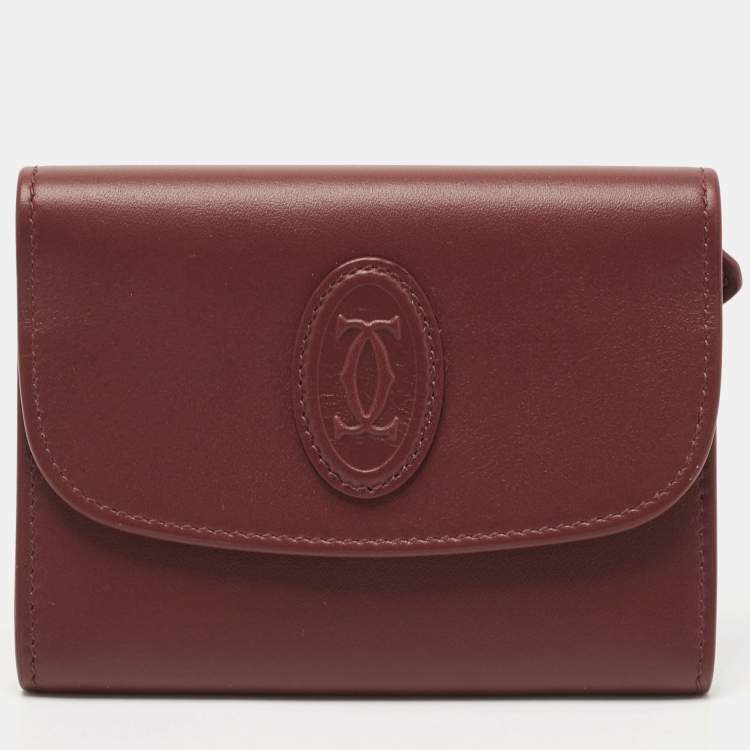 Pre Owned Cartier Burgundy Leather Mini Must de Cartier Wallet 